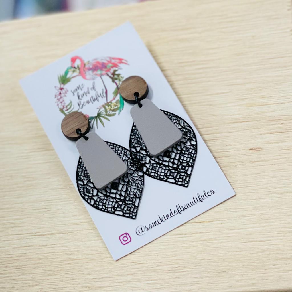 SKOB Vera Drop Earrings - Black/Taupe